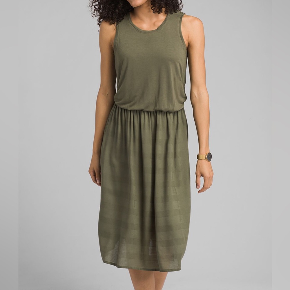Prana Perry Midi Dress Cargo Green Women's Size Medium with pockets